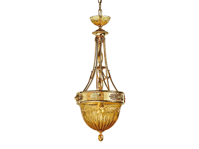 AMBER 430/SP - Shaded gold plated pendant with amber crystal _ Possoni Illuminazione